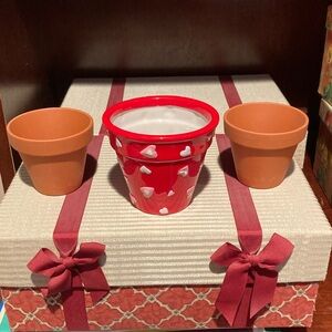 Red Heart Planter with Terracotta Pots